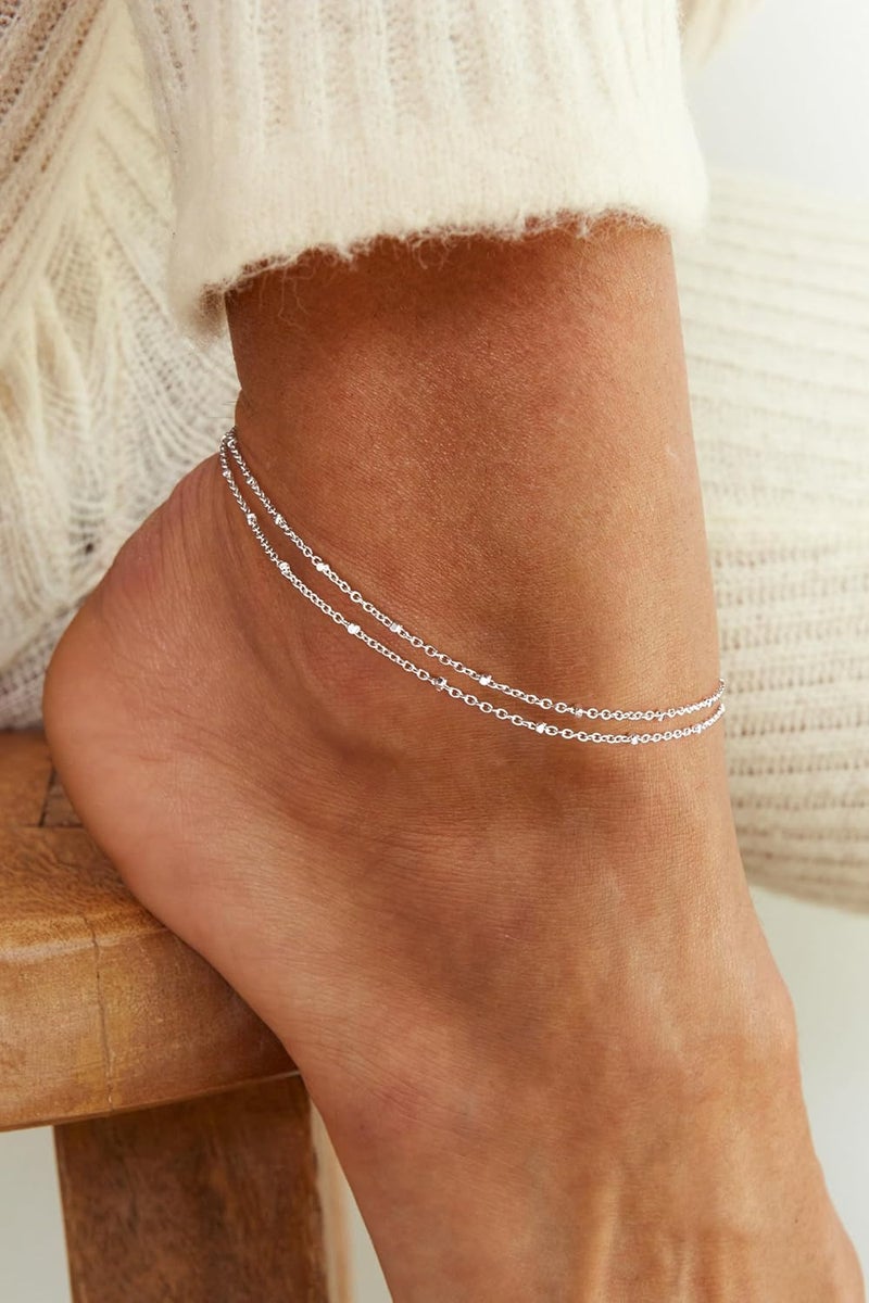 Robaice Ankle Bracelets for Women, Glitter Waterproof Adjustable Anklet for Women, 14K Gold Plated/Sterling Silver Layered Anklets, Summer Beach Anklet Jewelry for Women Gift - Image 4